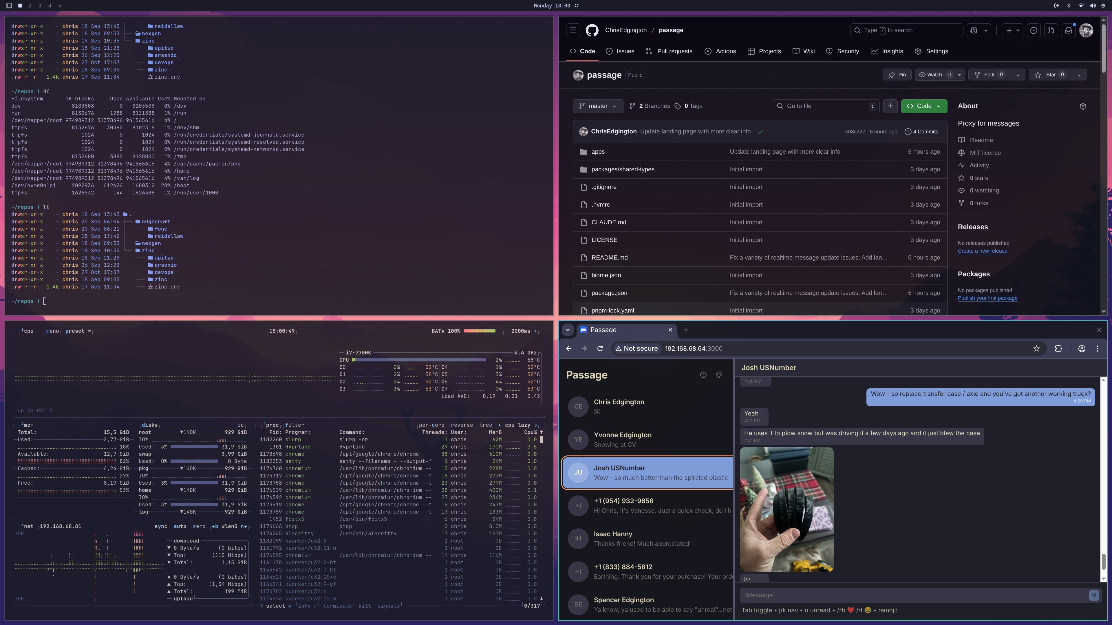 Passage app screenshot showing conversation list and message thread